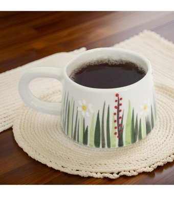 İlbay Çini Takı Klasik Seramik Kupa Mug Beyaz Papatya