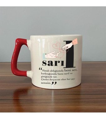 Mor Mürekkep Sarıl Baskılı Kırmızı Kulplu D Kupa