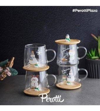 Perotti Felix Bambu Kapaklı Cam Kupa Snowman Green