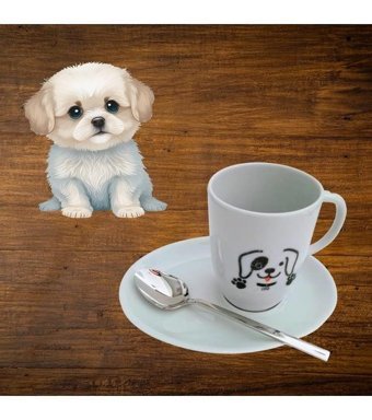 Porland Sevimli Köpek Kahve Kaşıklı Kupa Seti 3 Parça