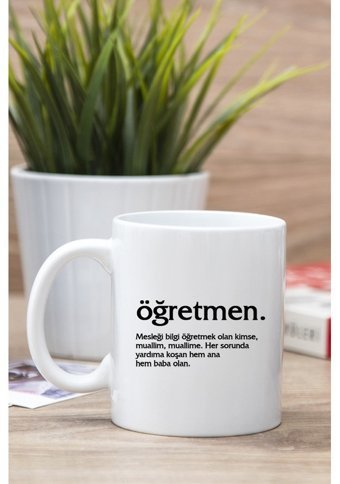 Baskıtech Beyaz Öğretmen Kelime Anlamı Baskılı Kupa Bardak
