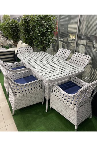 Annapark Dikdörtgen Rattan 180x90 cm Beyaz Kamp Masası