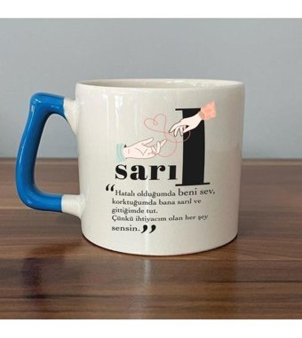 Mor Mürekkep Sarıl Baskılı Mavi Kulplu D Kupa