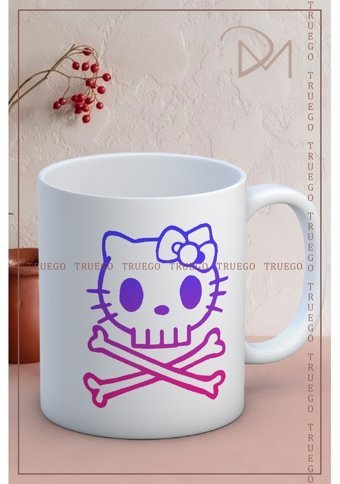 Truego Baskılı Kupa Bardak Seramik Mug - Renkli Kedi Kemik