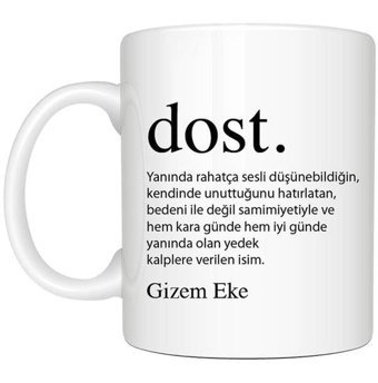 Mor Mürekkep Kişiye Özel Dost Baskılı İsimli Beyaz Kupa