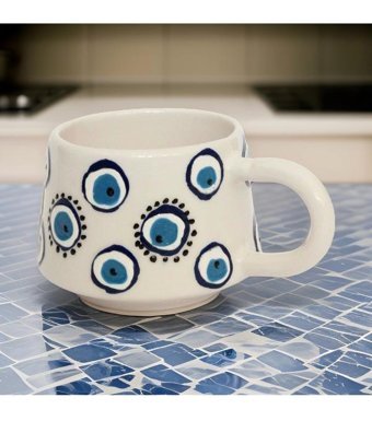 İlbay Çini Takı İlbay Seramik Kupa Mug Klasik Yuvarlak Nazar