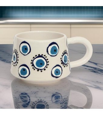 İlbay Çini Takı İlbay Seramik Kupa Mug Klasik Yuvarlak Nazar