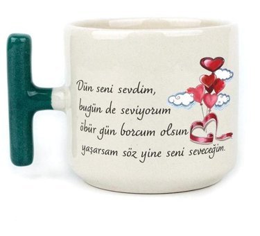 Mor Mürekkep Dün Seni Sevdim Baskılı Yeşil Kulplu T Kupa