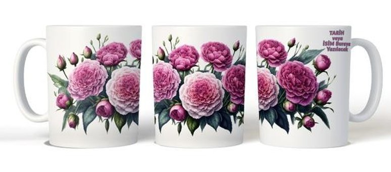 Kreatif Kupa Kişiselleştirilebilir Pembe Çiçekli Kupa
