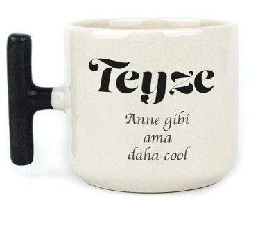 Mor Mürekkep Teyze Baskılı Siyah Kulplu T Kupa