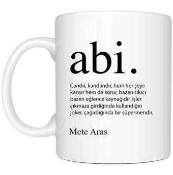 Mor Mürekkep Kişiye Özel Abi Baskılı İsimli Beyaz Kupa