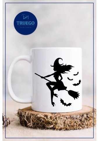 Truego Baskılı Kupa Bardak Seramik Mug - Süpürgeli Cadı