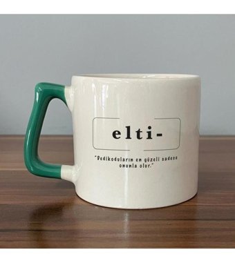 Mor Mürekkep Elti Baskılı Yeşil Kulplu D Kupa