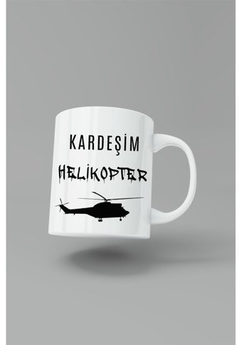 Baskıtech Beyaz Kardeşim Helikopter Baskılı Porselen Kupa