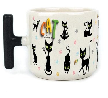 Mor Mürekkep Cat Love Baskılı Siyah Kulplu T Kupa