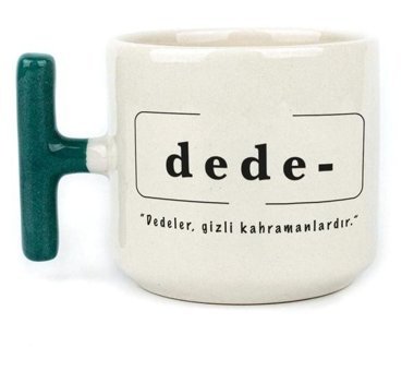 Mor Mürekkep Dede Baskılı Yeşil Kulplu T Kupa