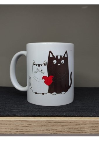 İlossy Sevgili Kedi Karikatürü Tasarım Baskılı Kupa