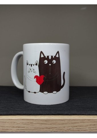 İlossy Sevgili Kedi Karikatürü Tasarım Baskılı Kupa