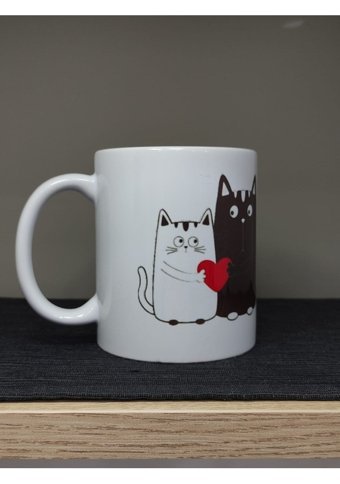 İlossy Sevgili Kedi Karikatürü Tasarım Baskılı Kupa
