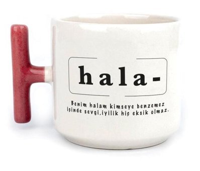 Mor Mürekkep Hala Baskılı Kırmızı Kulplu T Kupa