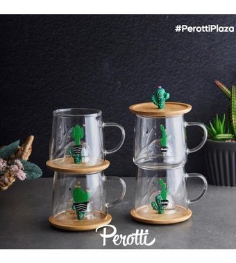 Perotti Felix Bambu Kapaklı Cam Kupa Kaktüs-Cactus
