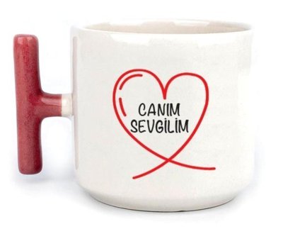 Mor Mürekkep Canım Sevgilim Baskılı Kırmızı Kulplu T Kupa