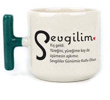 Mor Mürekkep Sevgilim Baskılı Yeşil Kulplu T Kupa