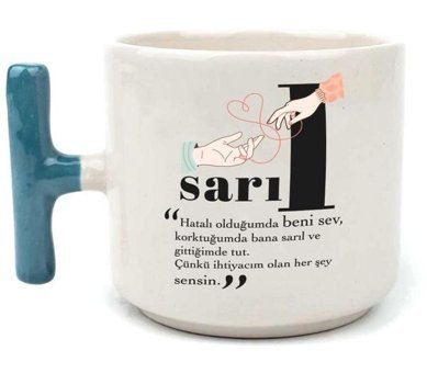 Mor Mürekkep Sarıl Baskılı Mavi Kulplu T Kupa
