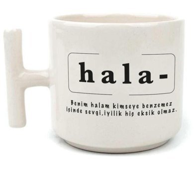 Mor Mürekkep Hala Baskılı Beyaz Kulplu T Kupa