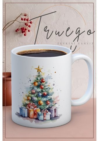 Truego Baskılı Kupa Bardak Seramik Mug - Yılbaşı Ağaç