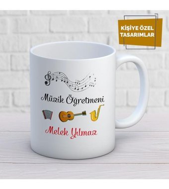 Mekstore Beyaz İsim Yazılı Müzik Öğretmen Kupa
