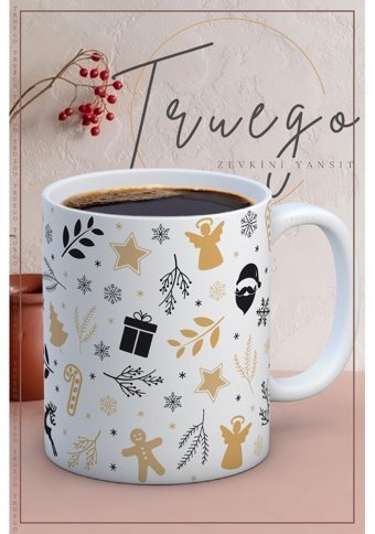 Truego Baskılı Kupa Bardak Seramik Mug - Yılbaşı Motif