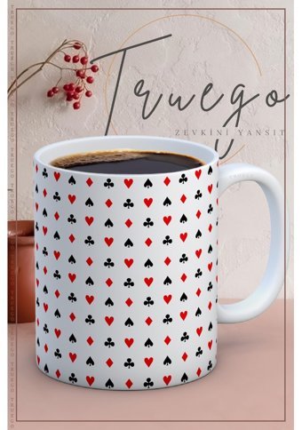 Truego Baskılı Kupa Bardak Seramik Mug - Karo Desen