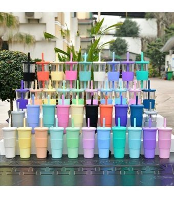 Luckystar Büyük Kapasite Çift Katlı Plastik Bardaklar - Mor