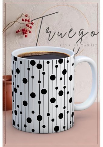 Truego Baskılı Kupa Bardak Seramik Mug - Siyah Noktalar