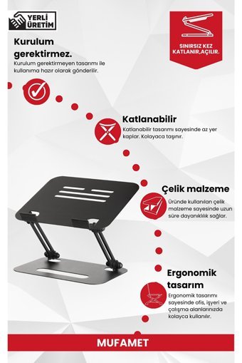 Mufamet Basic 2 Katlanabilir Metal Dikey Ayarlanabilir Taşınabilir Ayaklı Hareketli Laptop Standı