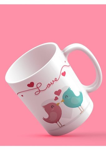 Mor Mürekkep Love Kuşlar Tasarım Baskılı Kupa-599