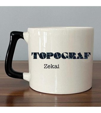 Mor Mürekkep Kişiye Özel Topgraf Baskılı Siyah Kulplu D Kupa
