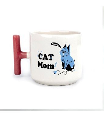 Mor Mürekkep Cat Mom Baskılı Kırmızı Kulplu T Kupa
