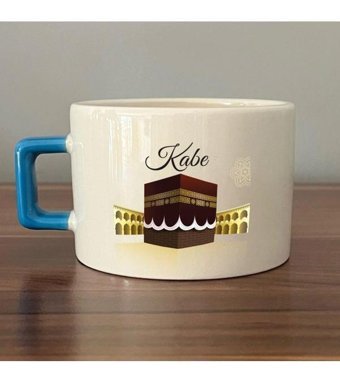 Mor Mürekkep Kabe Baskılı Mavi Kulplu C Fincan
