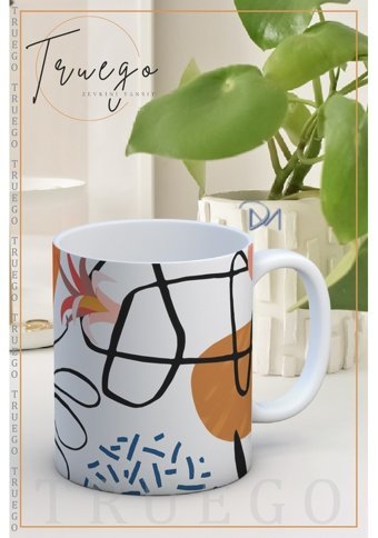 Truego Baskılı Kupa Bardak Seramik Mug - Geometrik Çizgi