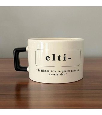 Mor Mürekkep Elti Baskılı Siyah Kulplu C Fincan