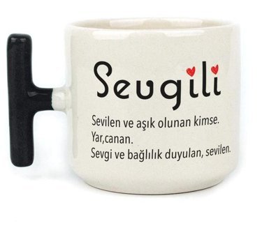 Mor Mürekkep Sevgili Baskılı Siyah Kulplu T Kupa