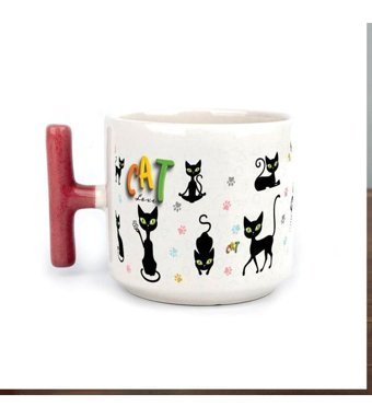 Mor Mürekkep Cat Love Baskılı Kırmızı Kulplu T Kupa