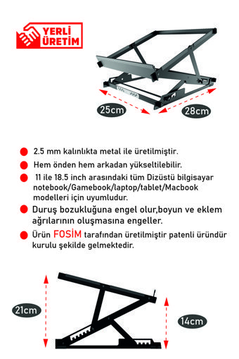 Fosim Katlanabilir Metal Dikey Ayarlanabilir Taşınabilir Laptop Standı