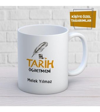 Mekstore Beyaz İsim Yazılı Tarih Öğretmen Kupa