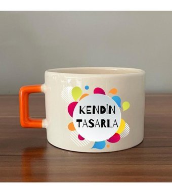 Mor Mürekkep Kendin Tasarla Turuncu Kulplu Seramik C Kupa