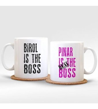 Bk Kişiye Özel İkili Boss & Real Boss Beyaz Kupa Bardak