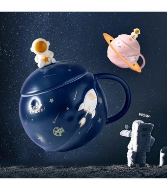 Verona Astronot Temalı Porselen Kupa Bardak - Mavi
