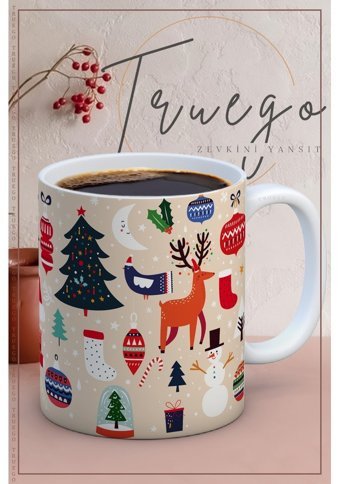Truego Baskılı Kupa Bardak Seramik Mug - Yılbaşı Simge